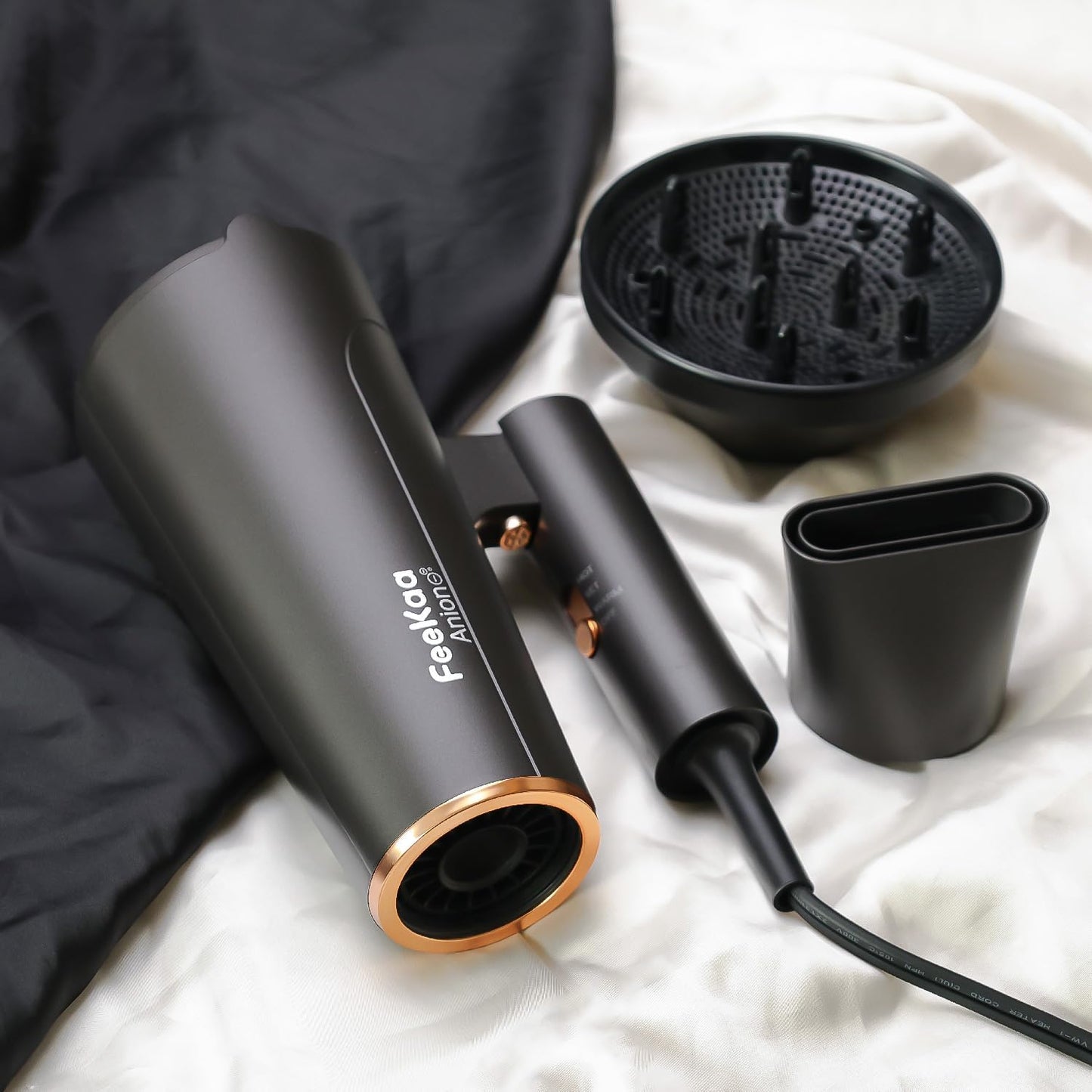 feekaa Ionic Hair Dryer with Diffuser, 1875W 100 Million IONS, Travel Blow Dryer, Foldable Handle, Low Noise, Lightweight, Constant Temperature Hair Care Without Hair Damage