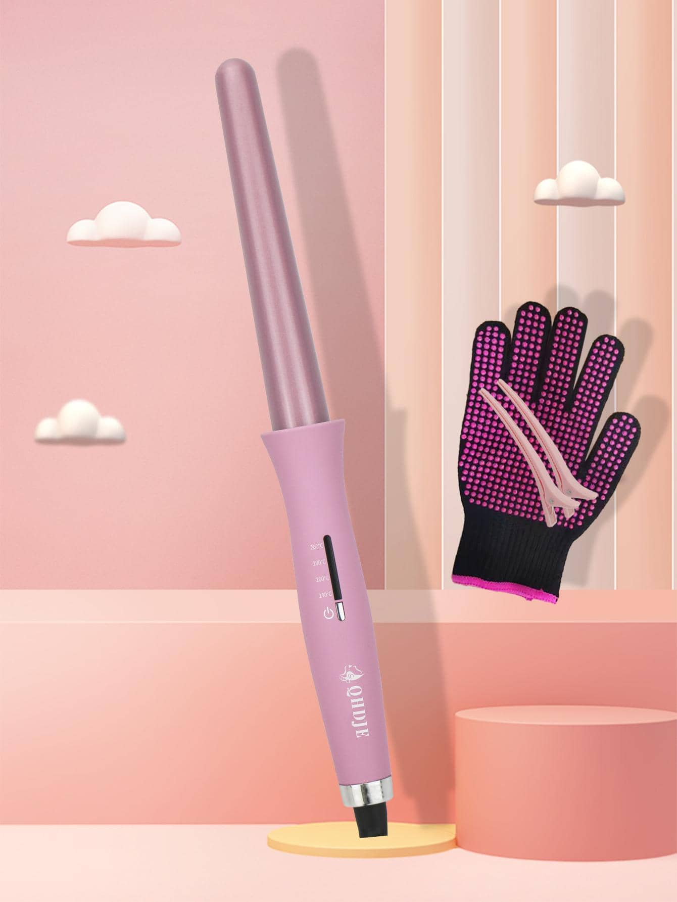 1set Aluminum Alloy Portable Curling Iron With 2pcs Clip & 1pc Glove