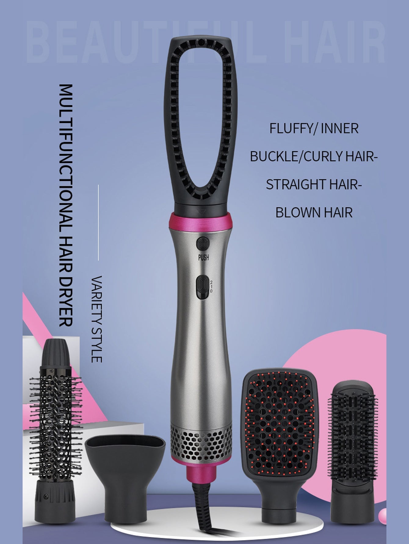 5 In 1 Magic Hair Style Hot Air Brush Hair Dryer Style Curler