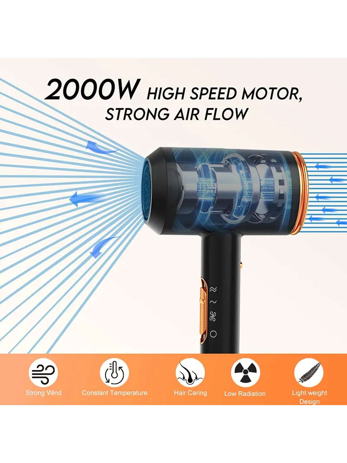 1pc Plug-in Hot And Cold Air Hair Dryer