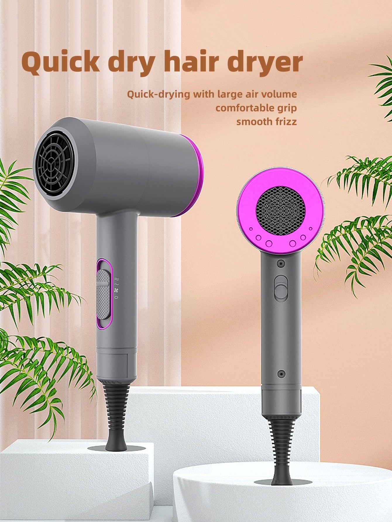 1pc Purple Plug-in High Speed Hair Dryer With Unique Wind Inlet And Outlet Design, Super Quiet Technology, Intelligent Temperature Control And Overheat Protection, With Ion Care For Smooth And Glossy Hair, Reduce Frizz And Split Ends, Remove Static