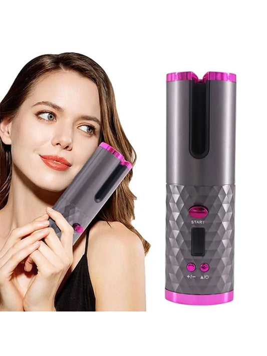 Portable Rechargeable Wireless Beach Waves Iron, Auto Curling Wand Fast Heating for Hair Styling With 6 Temps, 11 Timers & LCD Display