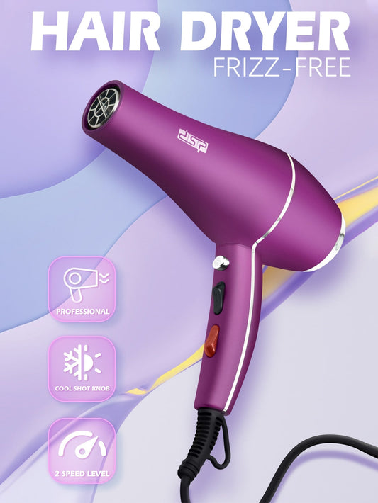 DSP Lonic Hair Dryer 1250W High Power Fast Drying 2 Heat and Speed Settings Comfortable Grip 360 Degree Rotatable Wire and Removable Filter with 2 Concentrator for Home Use Hairstylists Students Quick Drying Black