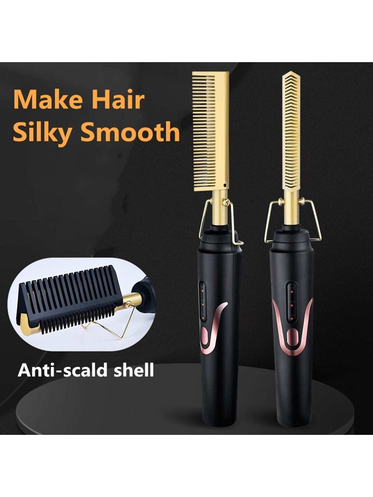 2 In 1 Hair Straightener/Curling Iron, 1pc Wall Plug Hair Dryer Brush for Wet & Dry Hair, 3-Gears Temperature Control, Automatic Power Failure, Tourmaline Ceramics Copper Hair Curler, 10S Quick Heat, Gold