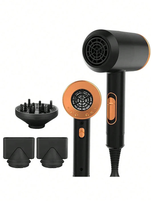 1pc Golden Plugged-in Hair Dryer With Unique Inlet And Outlet Airflow Technology, Super Quiet Technology, Intelligent Temperature Control Overheating Protection, Ion Care For Smooth, Glossy, Frizz-free And Split-end Reduction, Negative Ion Care For