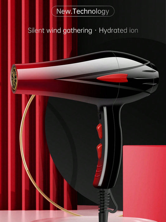 1pc Black & Red 1000w High Power Hair Dryer With Euro Plug, Silent And Safe, Suitable For Home, Dormitory, And Salons, Men And Women Use
