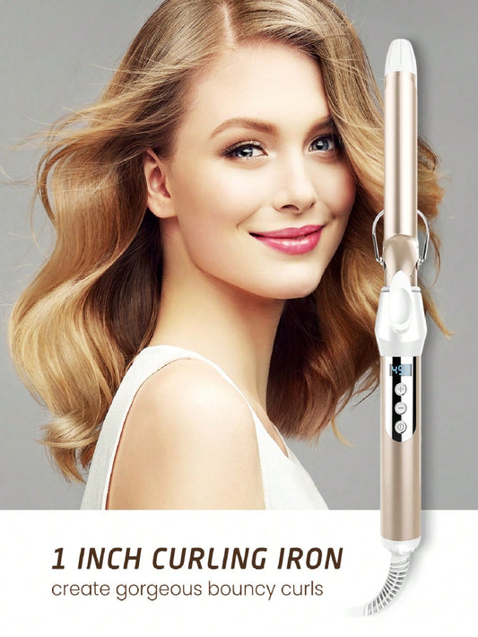 1 Inch (about 2.5 Cm) Clip Curling Iron With Extra Long Tourmaline Ceramic Barrel, Professional Hair Curler, Up To 450 Fahrenheit Degrees (about 232.2 Celsius Degrees), Travel Suitable, Beach Waves Styling Tool