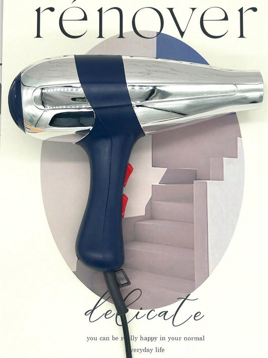 1pc Household Hair Dryer For Salon Use With High Power, Low Noise And Hot & Cold Wind, Electroplated Bright Silver