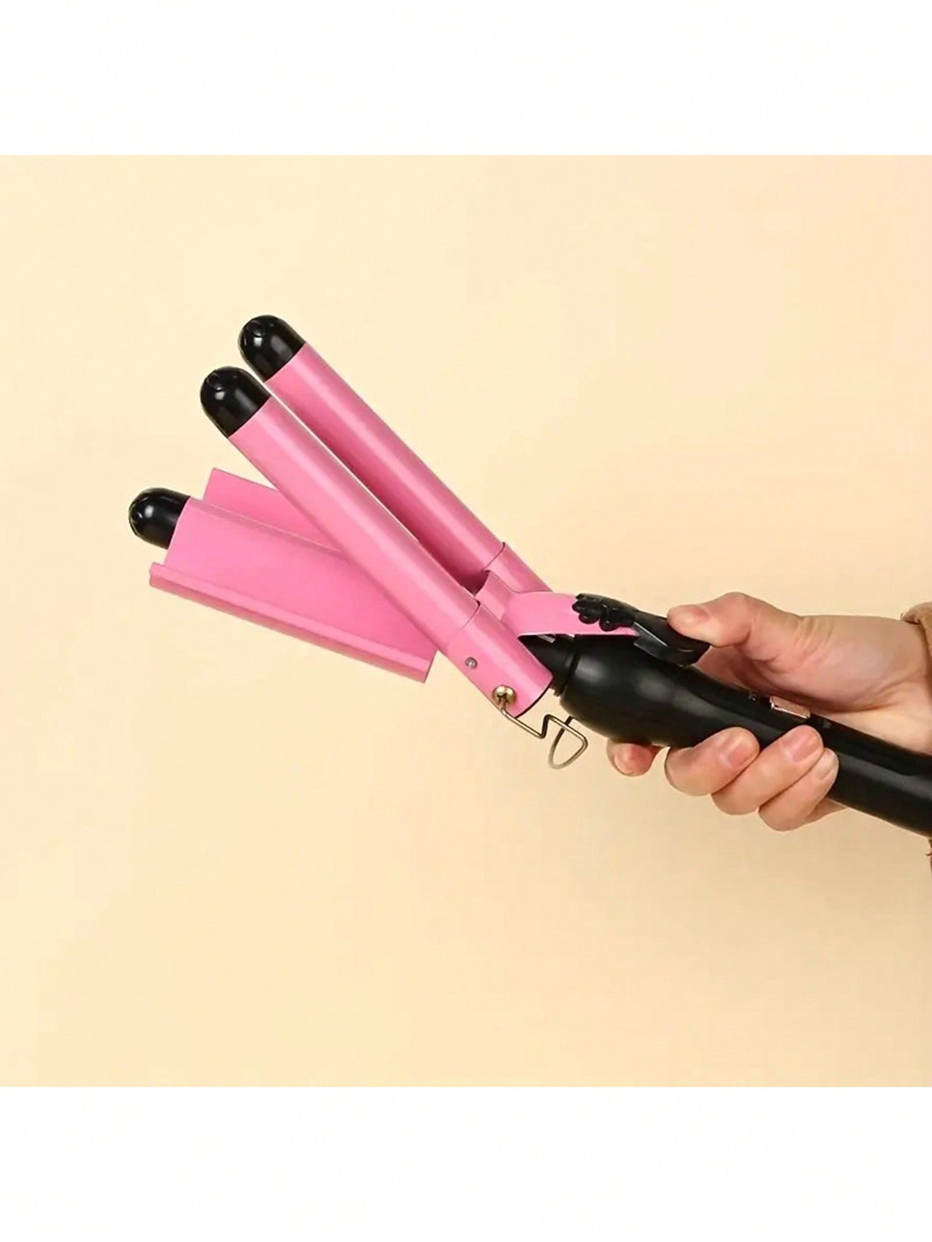 Pink Korean Style Triple Barrel Waver Iron For Making Wavy Curls And Loose Waves, Hair Crimper And Curler