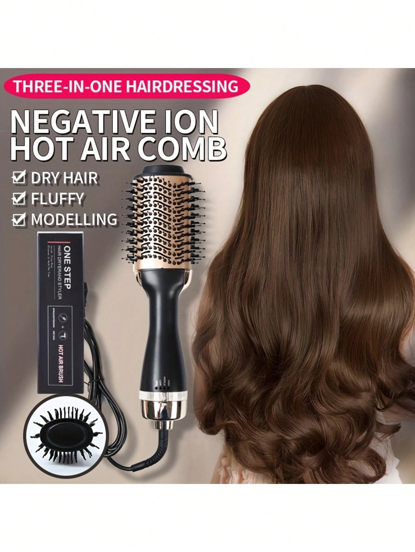 1pc 3-in-1 Hot Air Comb Hair Dryer Brush, One-step Volumizer Blow Dryer Styler, Suitable For Family Travel Personal Use Festival Gift