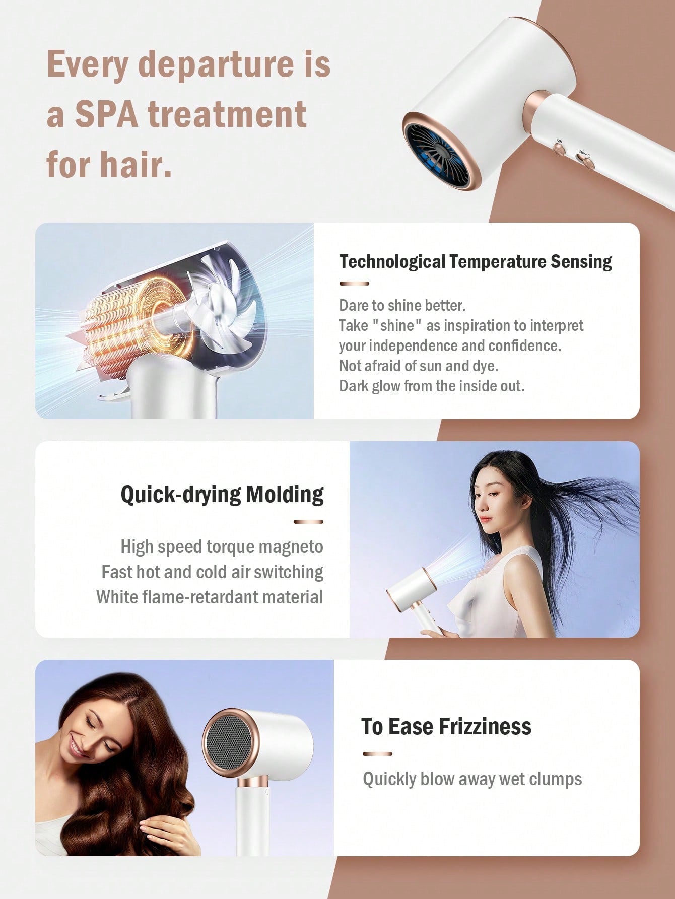 8108 White Hair Dryer With High Speed, Light Weight, Low Noise And High Power, Blue Light Hair Protection, Automatic Temperature Control, Suitable For Salon And Home Use