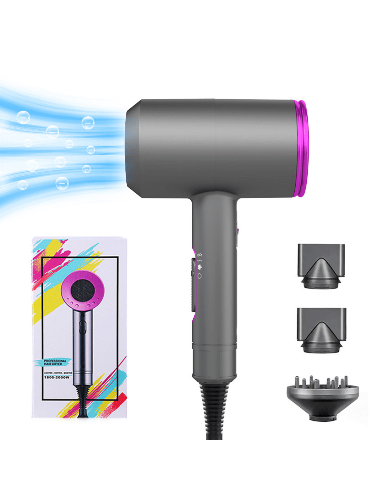 1pc Plug Type 1800w High Power Negative Ion Constant Temperature Hair Dryer, Hammer T-shaped, One-key Cold Air, Suitable For Travel, Home, Hotel Use.