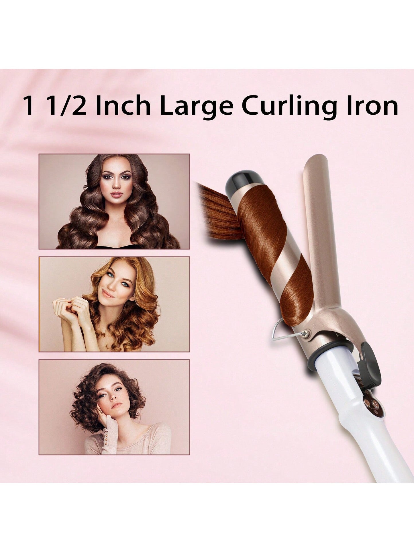 1 1/2 Inch Curling Wand, 38mm Professional Ceramic Tourmaline Coated Barrel Hair Curler With Lcd Display, 4 Heat Settings (160℃-220℃) For All Hair Types, Including Glove