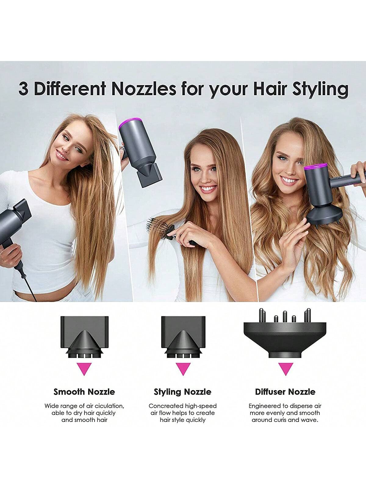 1pc Plug Type 1800w High Power Negative Ion Constant Temperature Hair Dryer, Hammer T-shaped, One-key Cold Air, Suitable For Travel, Home, Hotel Use.