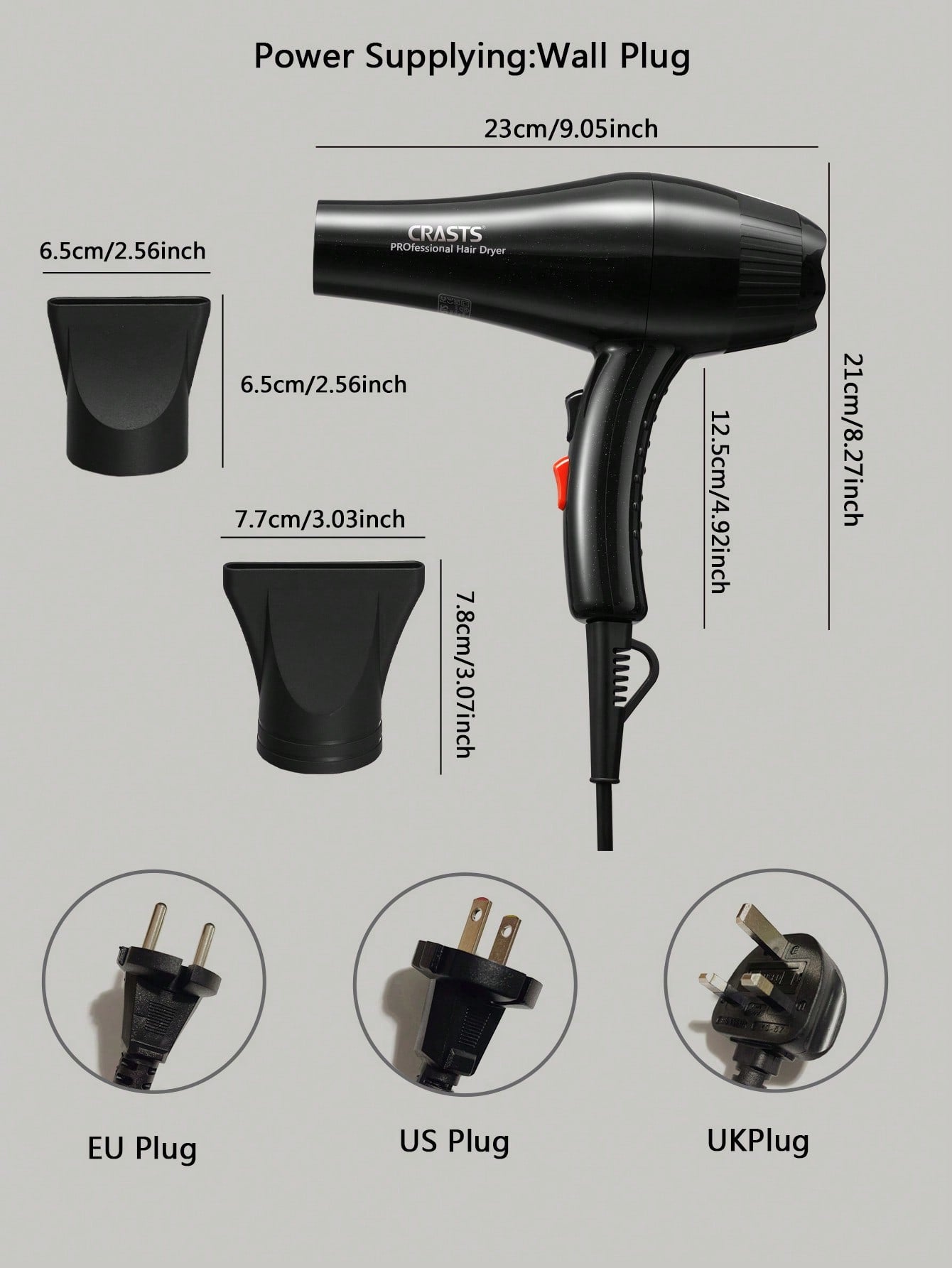1pc High Power Hair Dryer Chd-003 With 4 Temperature Settings, 2 Concentrator Attachments, Suitable For Salon And Home Use