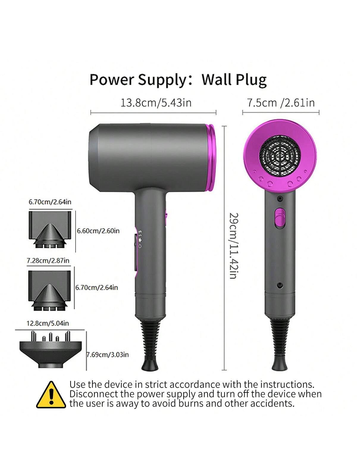 1pc Plug Type 1800w High Power Negative Ion Constant Temperature Hair Dryer, Hammer T-shaped, One-key Cold Air, Suitable For Travel, Home, Hotel Use.