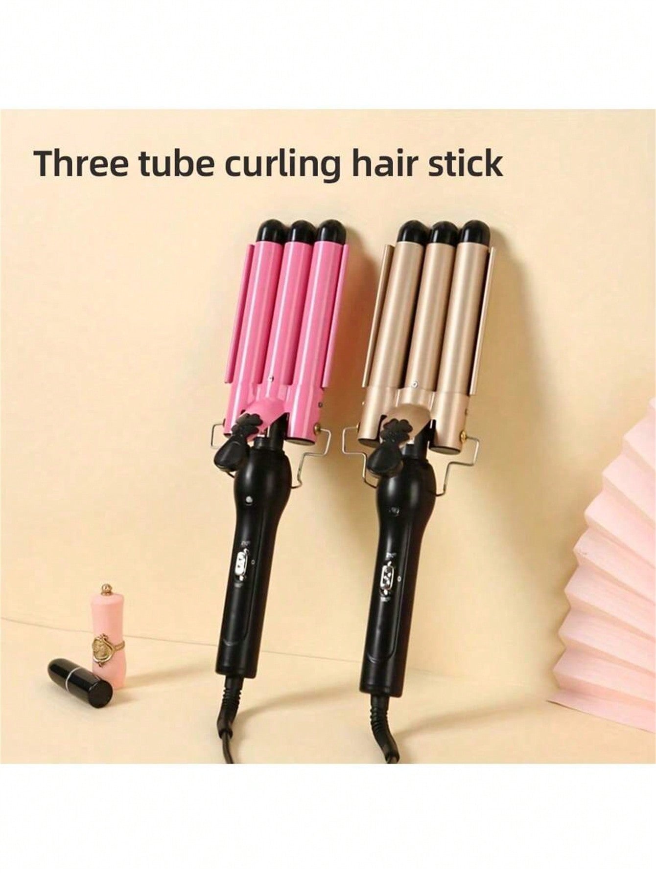 Pink 3 Barrels Hair Curling Iron, Large Waves, Wavy, 3 Tube Electric Hair Curler