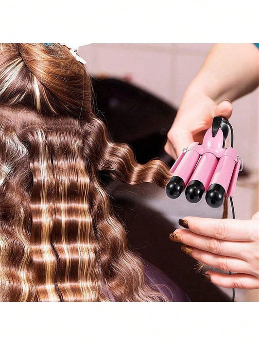 Pink 3 Barrels Hair Curling Iron, Large Waves, Wavy, 3 Tube Electric Hair Curler