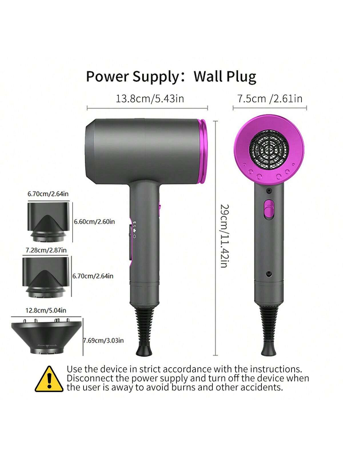 1pc Plug-in 1800w Professional Hair Dryer With Diffuser & Ionic Conditioning - Powerful & Quick Drying, Ac Motor Heat & Cold Air Thermostat-protected Hair