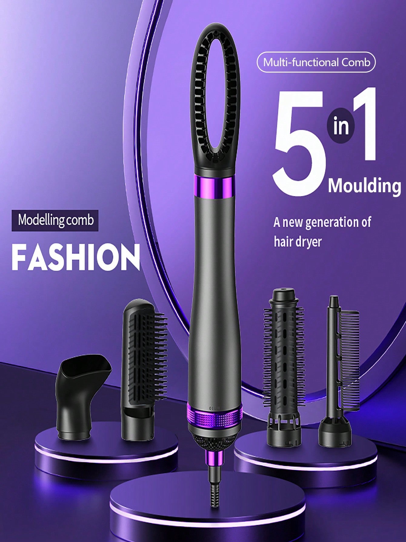 1pc Handheld 5-in-1 Multifunctional Hot Air Comb For Hair Styling, Suitable For Hair Salon / Home Use