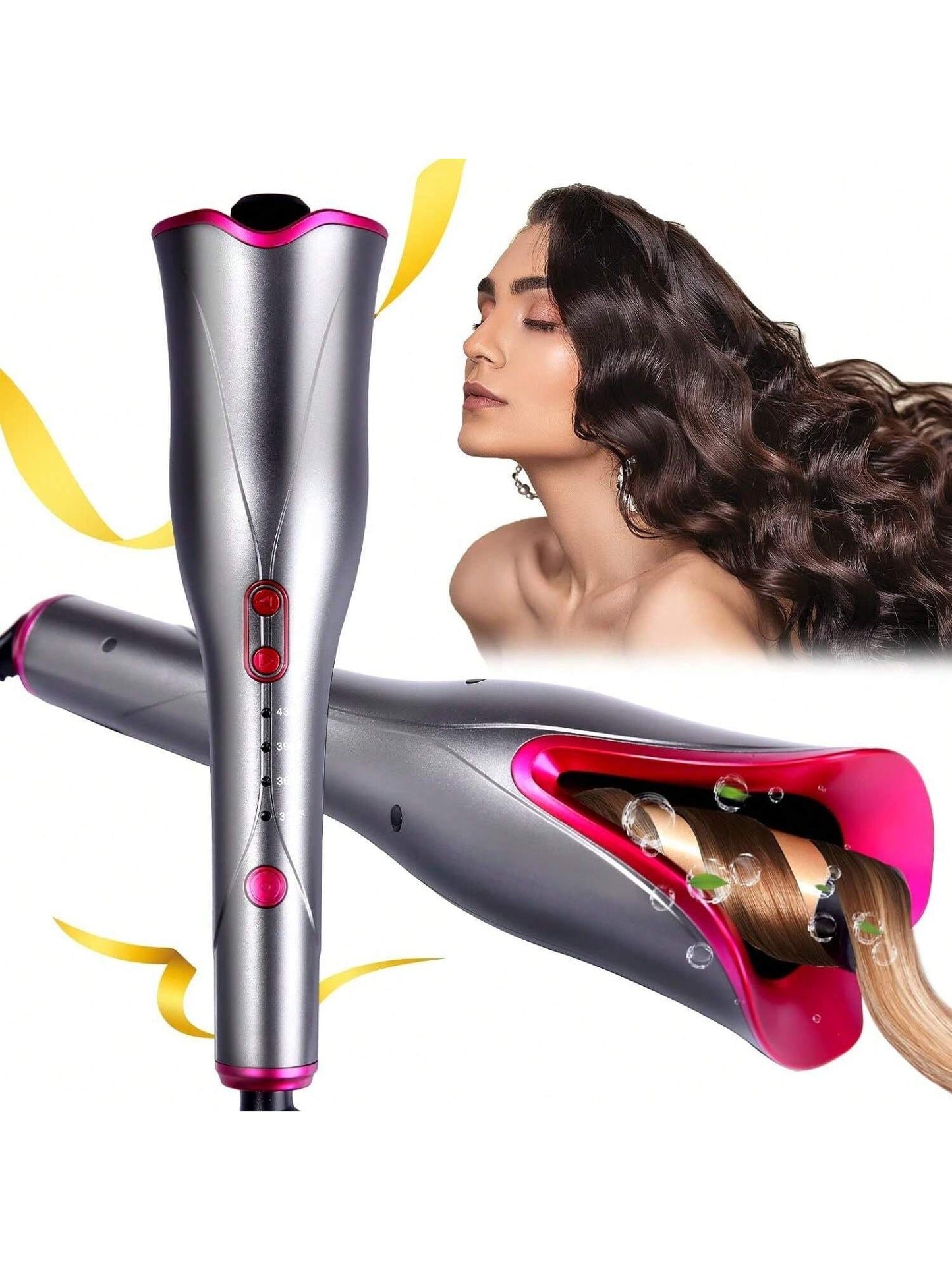 Automatic Hair Curler Curling Iron - 4 Temps & 3 Timer Settings, Curling Iron with Dual Voltage,1" Large Rotating Barrel, Auto Shut-Off Fast Heating Spin Iron for Women with Long Hair Purple