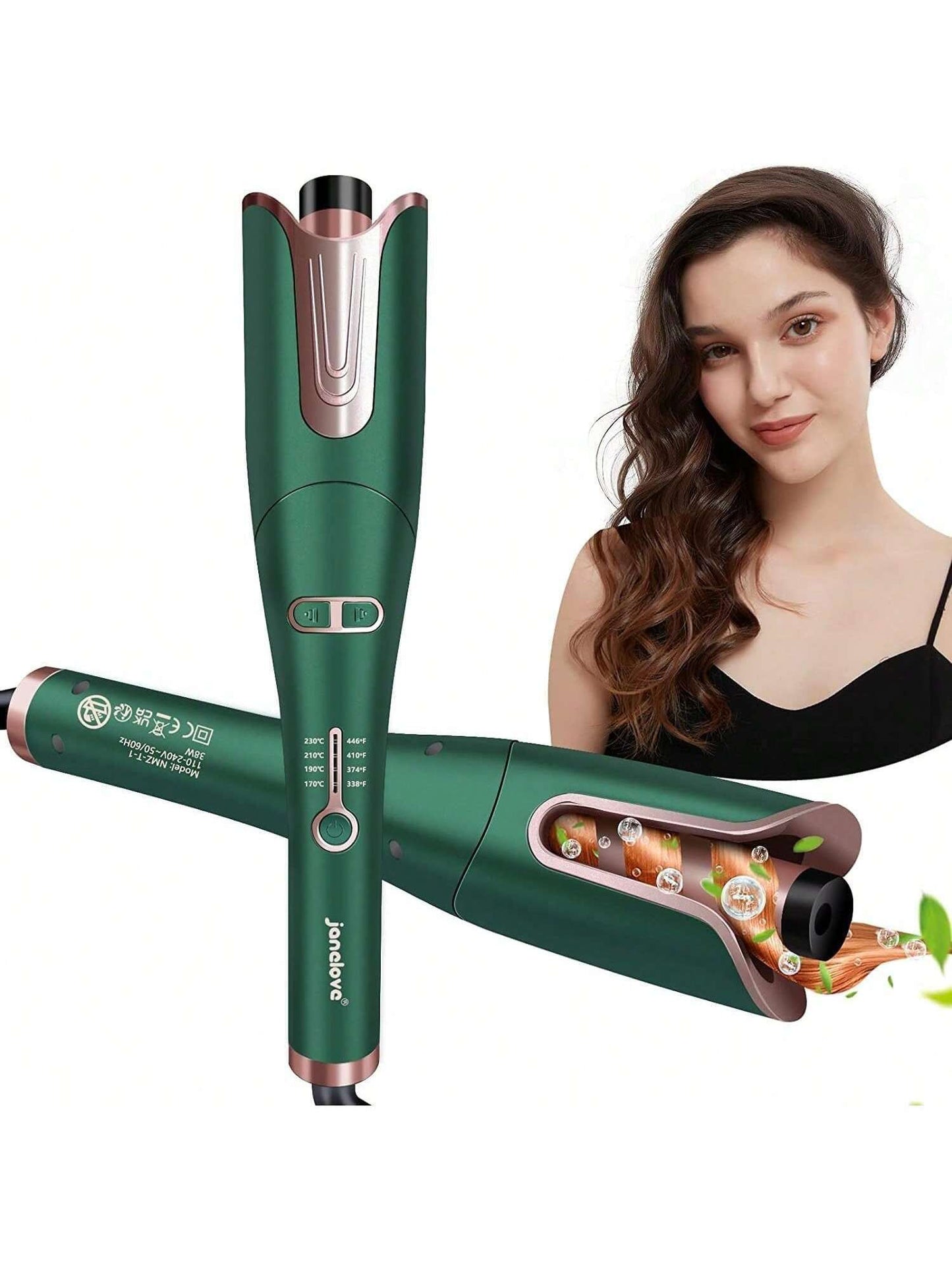 YONGSTYLE Automatic Hair Curler, Auto Curling Iron Wand with 1 Inch Ceramic Barrel,4 Temps from 338to 446,Dual Voltage, Gift Box with Portable Storage Bag, Hair Curlers for Long Hair Styling Green