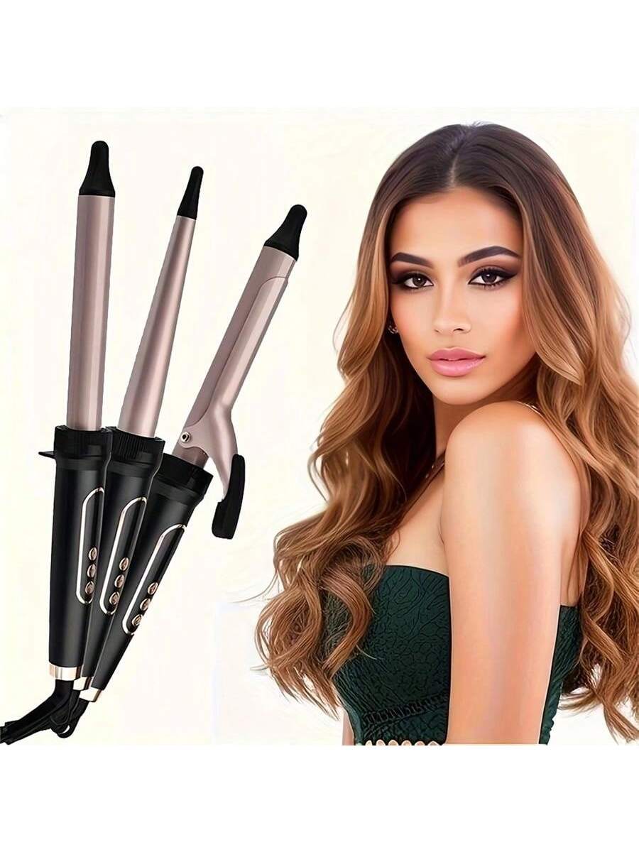 Multifunctional Hair Curler, 3 In 1 Curling Wand Set, Instant Heat Curling Iron With 3 Interchangeable Tourmaline Ceramic Lcd Heating Head