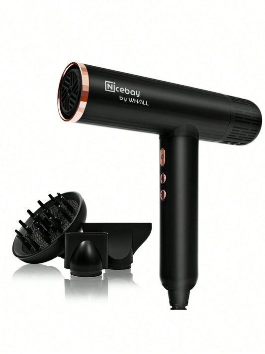 Nicebay 1600W High-Speed Brushless Motor Ionic Blow Dryer with Diffuser and 3 Magnetic Attachments for Fast Drying and Constant Temperature