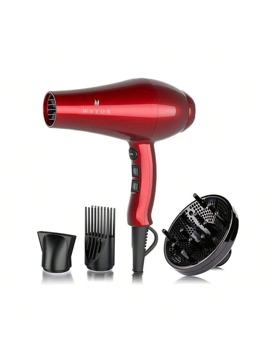 1875W Professional Ionic Hair Dryer, Salon Lightweight Blow Dryer, 2 Speed and 3 Heat Settings, Powerful Ceramic Fast Dryer with Diffuser, Concentrator and Comb, Red