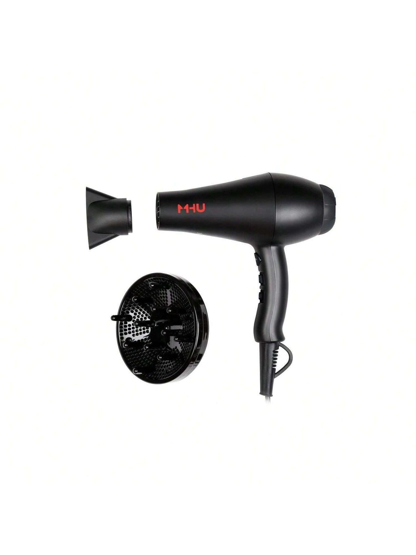 MHU Professional Salon Grade 1875w Low Noise Ionic Ceramic Ac Infrared Heat Hair Dryer Plus One Concentrator and One Diffuser Black Color