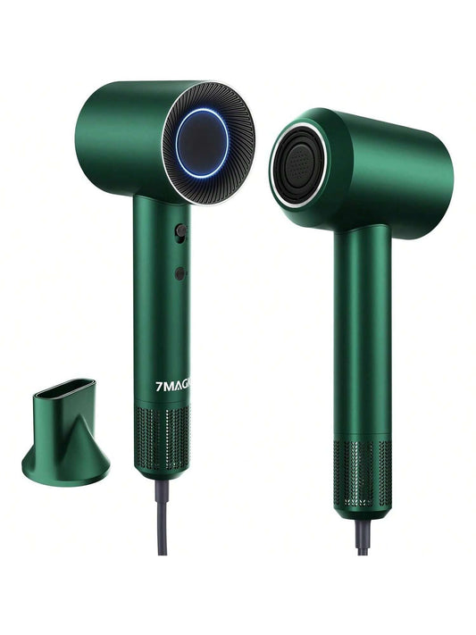 YONGSTYLE High-Speed Hair Dryer with 110,000RPM Brushless Motor for Fast Drying, Low Noise Blow Dryer with Tri-Colour LED Light Ring, 1400W Ionic Hair Dryer for Home and Travel, Magnetic Nozzle, Green