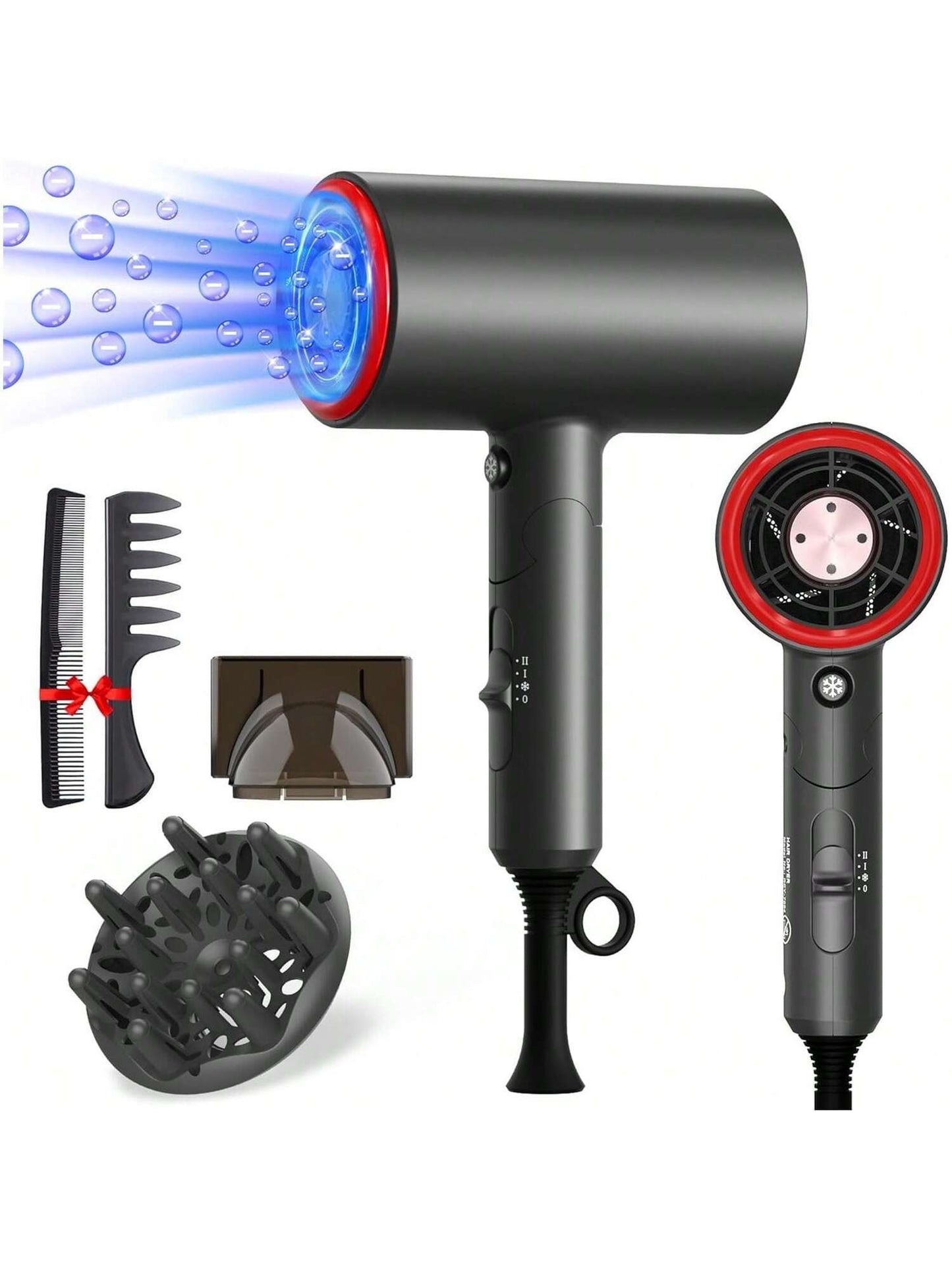 Hair Dryer - 1800W Professional Blow Dryer, Ions Diffuser Hair Dryer, Fast Drying, Portable Hair Dryer with Diffuser and Concentrator, Low Noise Hair Care Thermostat Travel Hair Dryer for Women Men