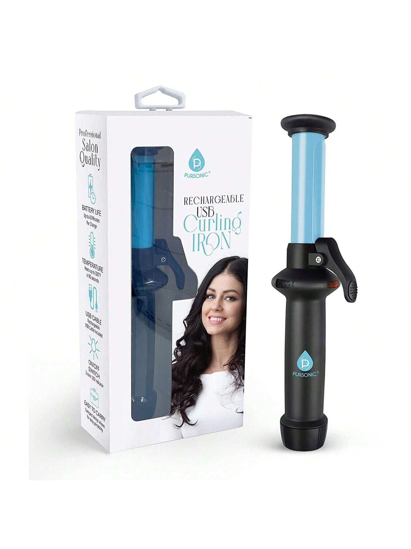 PURSONIC PURSONIC Portable Cordless Professional Salon Quality Rechargeable USB Curling Iron, Easy To Carry, Charge Up To 40 minutes Of Use