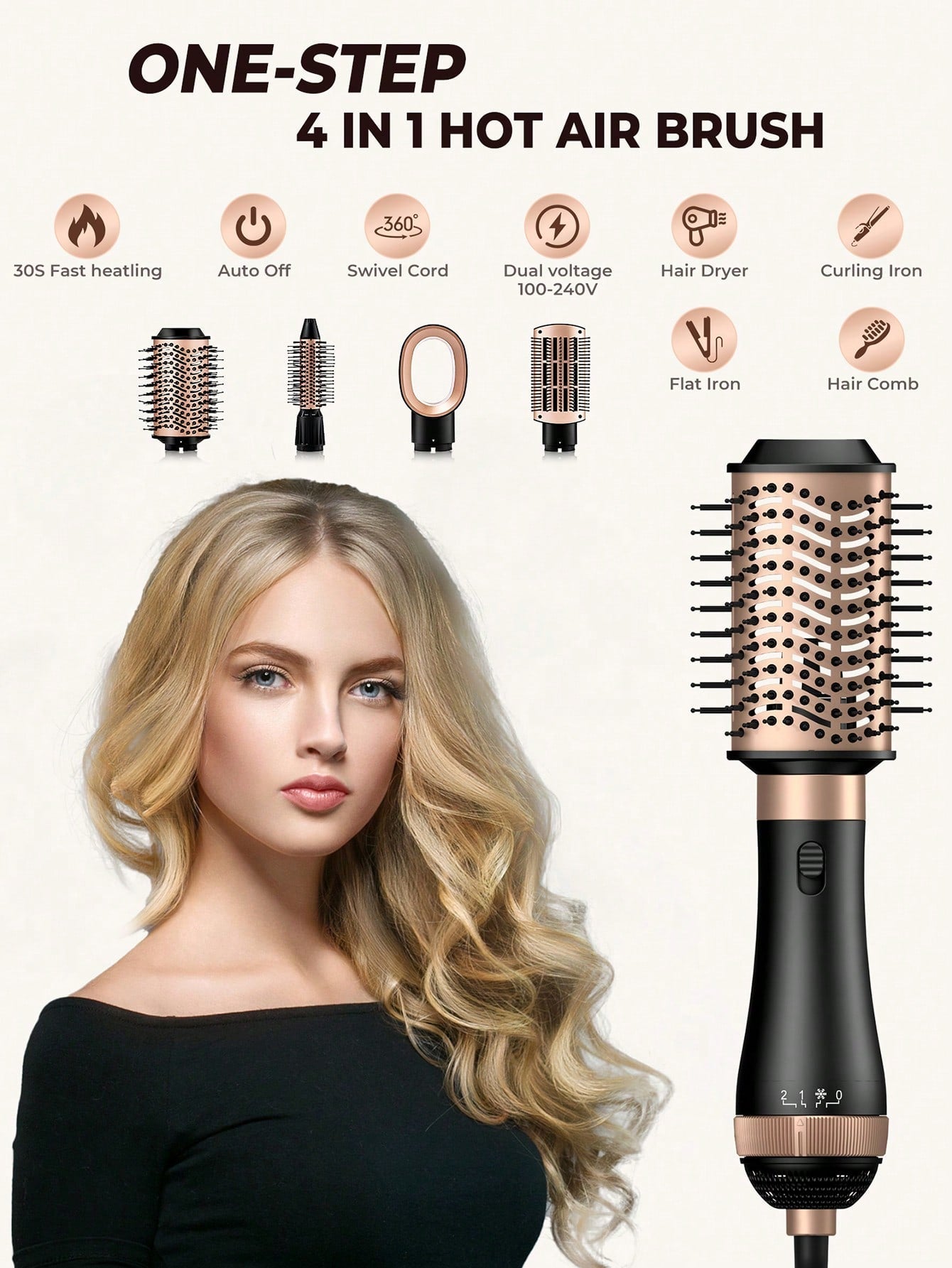 Multifunctional 4-in-1 Hair Styler, Straightening & Curling & Volumizing & Blow Drying Hot Air Comb