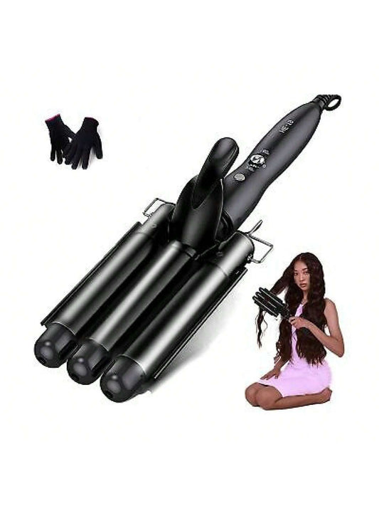 Hair Waver 3 Barrel Curling Iron Wand 1 Inch Crimper Hair Iron Tourmaline Cer...