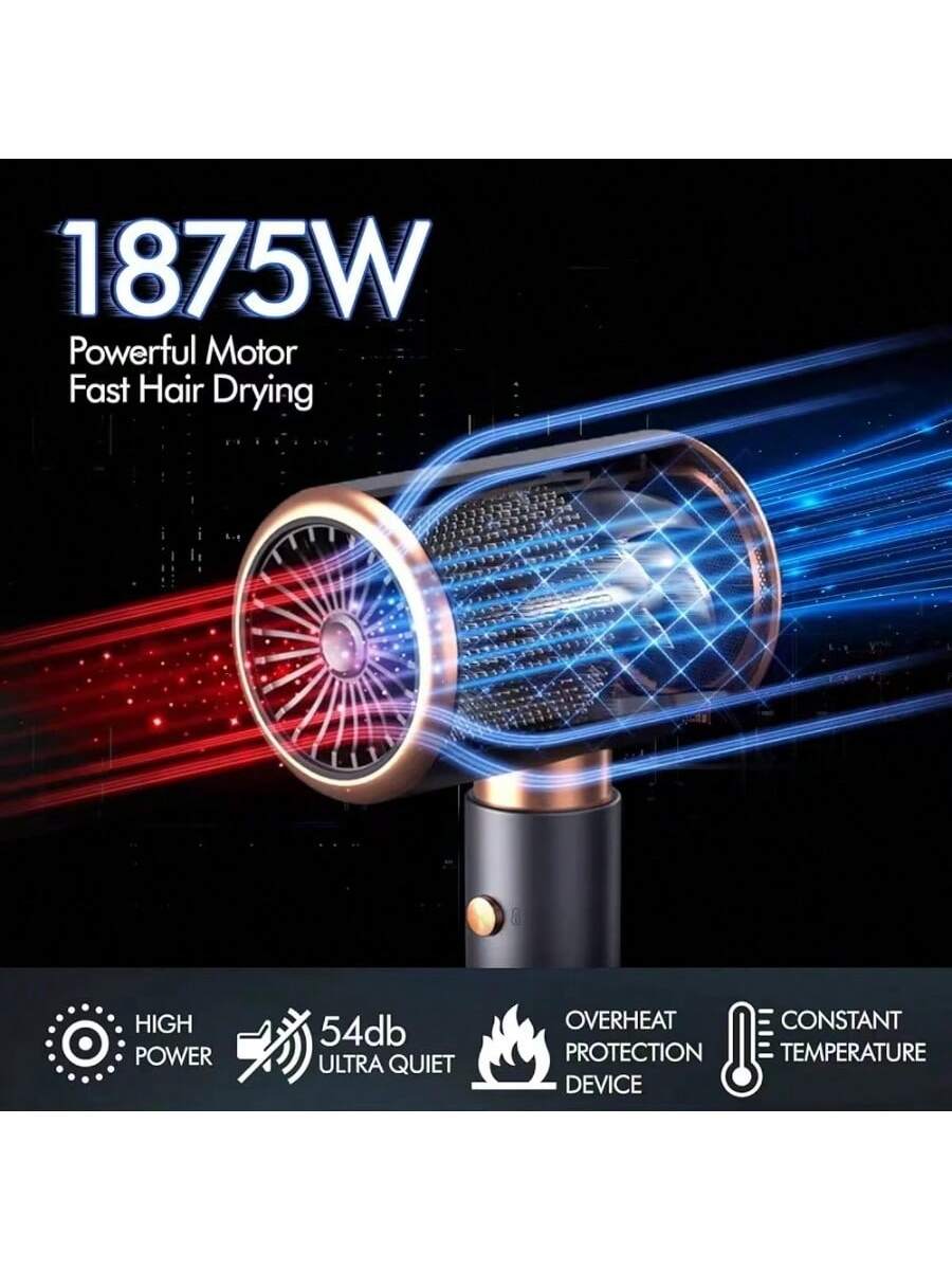 Hair Dryer with Diffuser, 1875W Ionic Blow Dryer, Professional Portable Hair Dryers & Accessories for Women Curly Hair