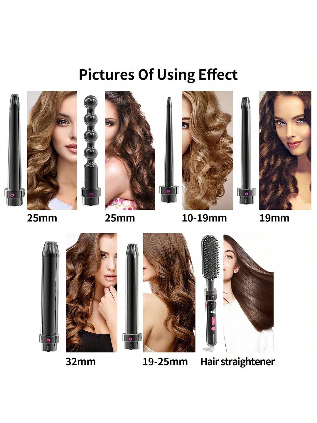 7-In-1 Interchangeable Curling Wand Set,Curling Iron Wand Set, 6pcs Curling Wand Set 0.36 To 1.26 Inch Interchangeable Ceramic Barrel With Heat Protective Glove, Dual Voltage Hair Curler Mother'S Day Gifts,Christmas Gifts