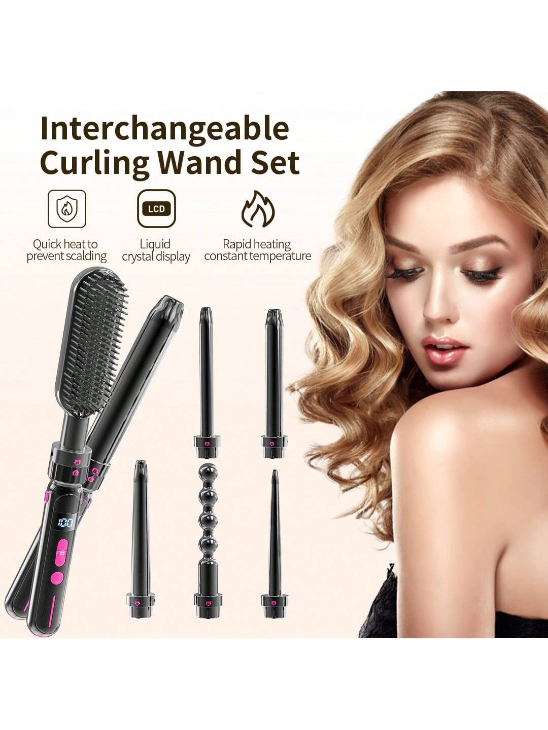 7-In-1 Interchangeable Curling Wand Set,Curling Iron Wand Set, 6pcs Curling Wand Set 0.36 To 1.26 Inch Interchangeable Ceramic Barrel With Heat Protective Glove, Dual Voltage Hair Curler Mother'S Day Gifts,Christmas Gifts