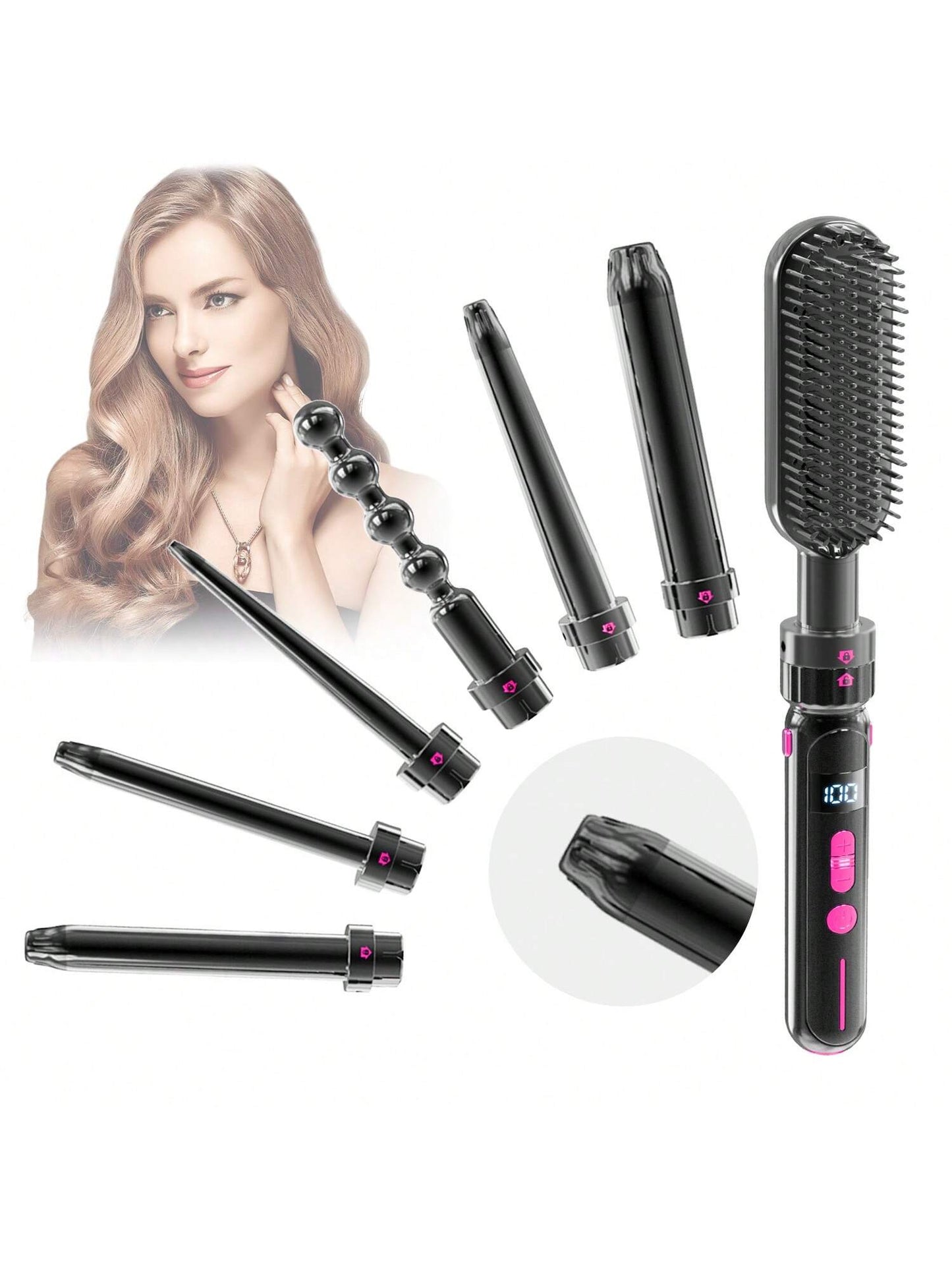7-In-1 Interchangeable Curling Wand Set,Curling Iron Wand Set, 6pcs Curling Wand Set 0.36 To 1.26 Inch Interchangeable Ceramic Barrel With Heat Protective Glove, Dual Voltage Hair Curler Mother'S Day Gifts,Christmas Gifts