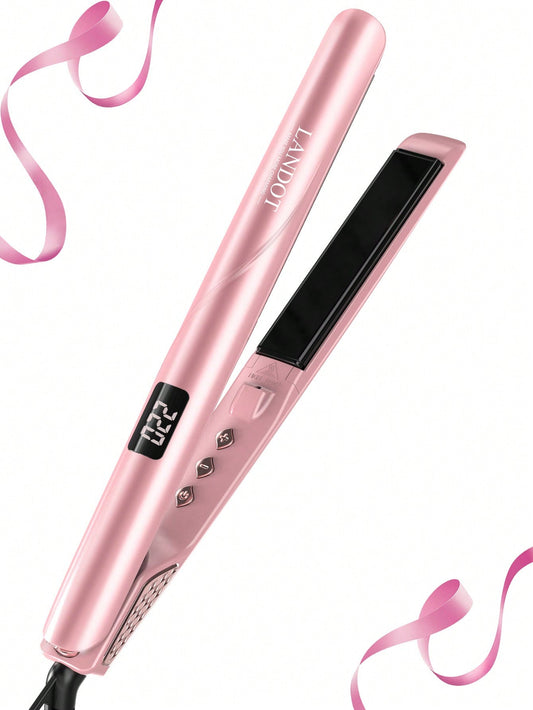 Flat Iron Hair Straightener Curler: LANDOT Straightener Curling Iron Combo - Dual Voltage Ceramic 1-Inch Hair Styling Tools For Straighten Curl Wave Hair - Rose Gold Straightening Iron