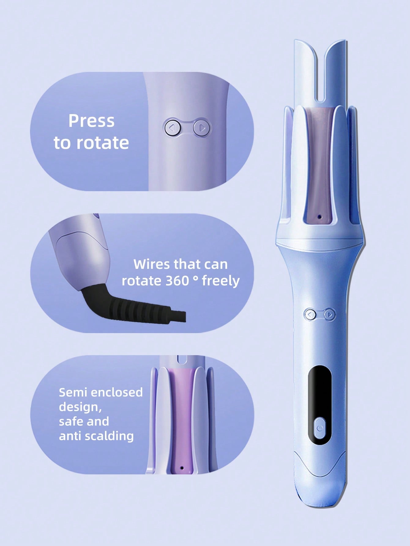 1pc Blue Automatic Hair Curler, 3 Temperature Settings, Hair Styling Tool For Soft, Normal & Hard Hair