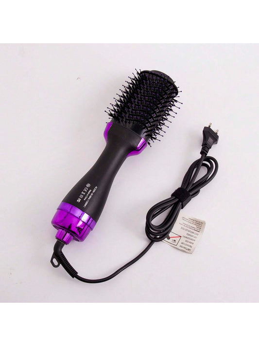 3-In-1 Hot Air Brush, Curling Iron, Hair Dryer And Straightener With Multiple Heating Settings And Indicator Light, Metallic Head