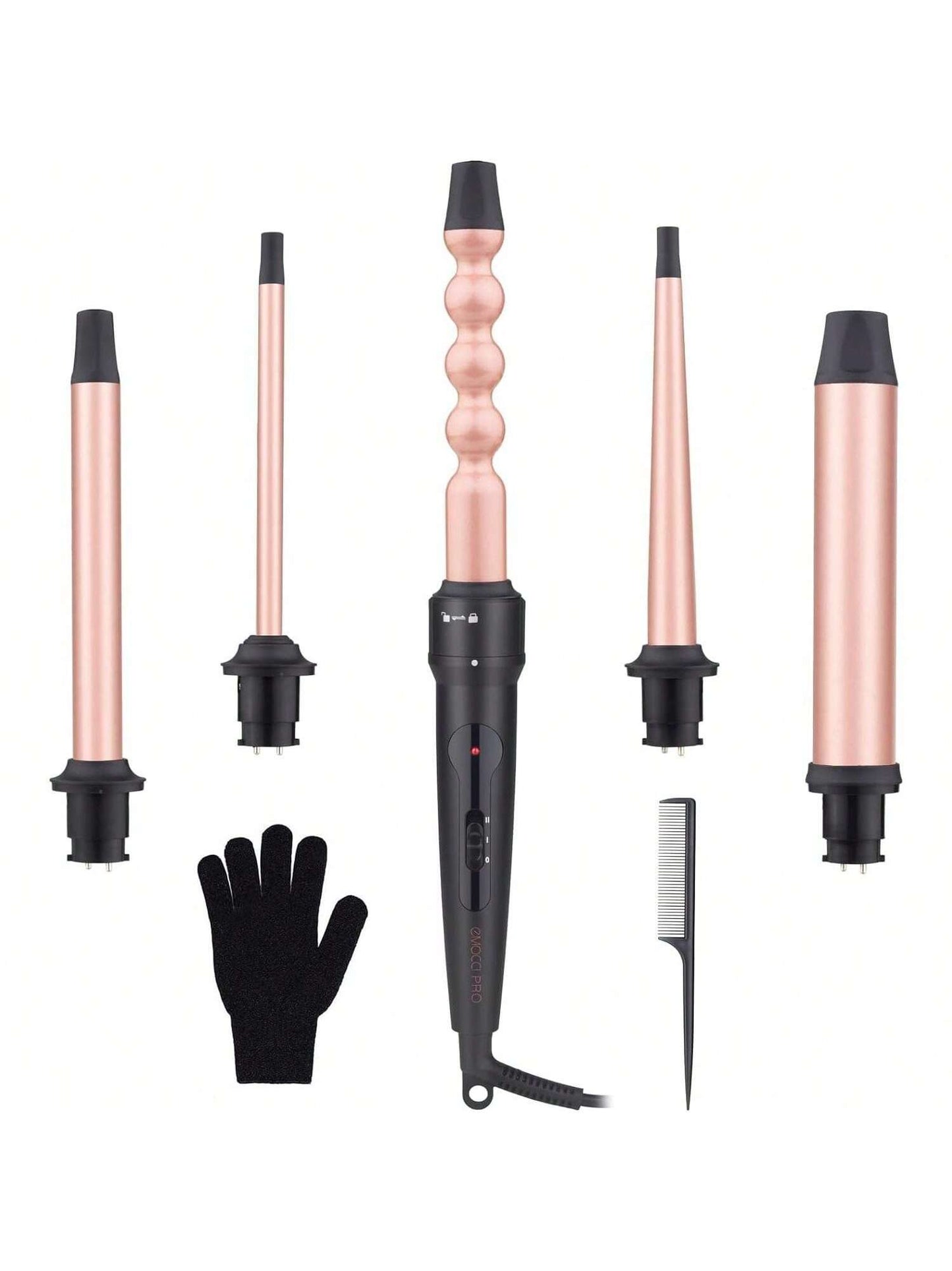5 In 1 Curling Wand Set - YONGSTYLE Hair Waver Iron Curler With 5 Interchangeable Ceramic Tourmaline Barrels Heat Resistant Glove Dual Voltage For All Curly And Wavy Hairstyle