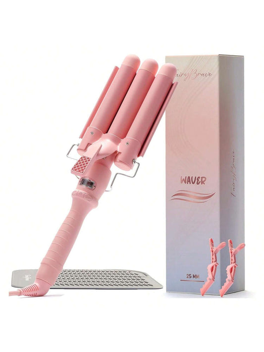3 Barrel Curling Iron Wand - Triple Hair Waver & Crimper For Beach Waves Set, Ceramic Tourmaline With Adjustable Temperature - Beach Waver,