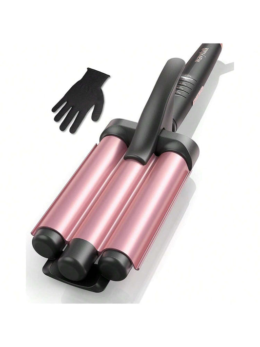 YONGSTYLE Beach Hair Waver, 3 Barrel Curling Iron Wand With Adjustable Temp, Rose