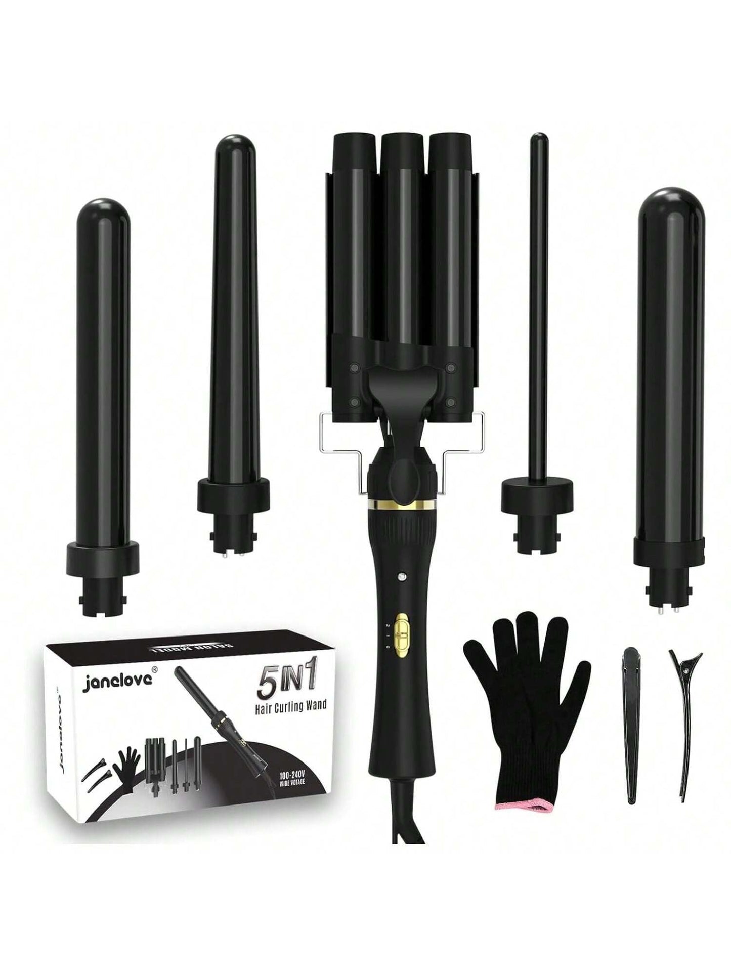 5 In 1 Wand Curling Iron, YONGSTYLE Hair Curling Wand Set With 3 Barrel Hair Crimper And 4 Interchangeable Ceramic Curling Irons 0.39 "-1.25", 2 Temps Fast Heat Hair Waver Curler For All Hair Type