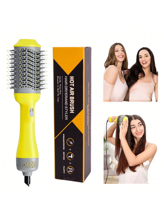 4 In 1 Curling Iron/Hair Dryer/Hair Straightener, 1PC ARbuliry Wall Plug 3-Speed Intelligent TEMP Control Fast Heating Hair Curler For Long & Short Dry/Wet Hair,Yellow