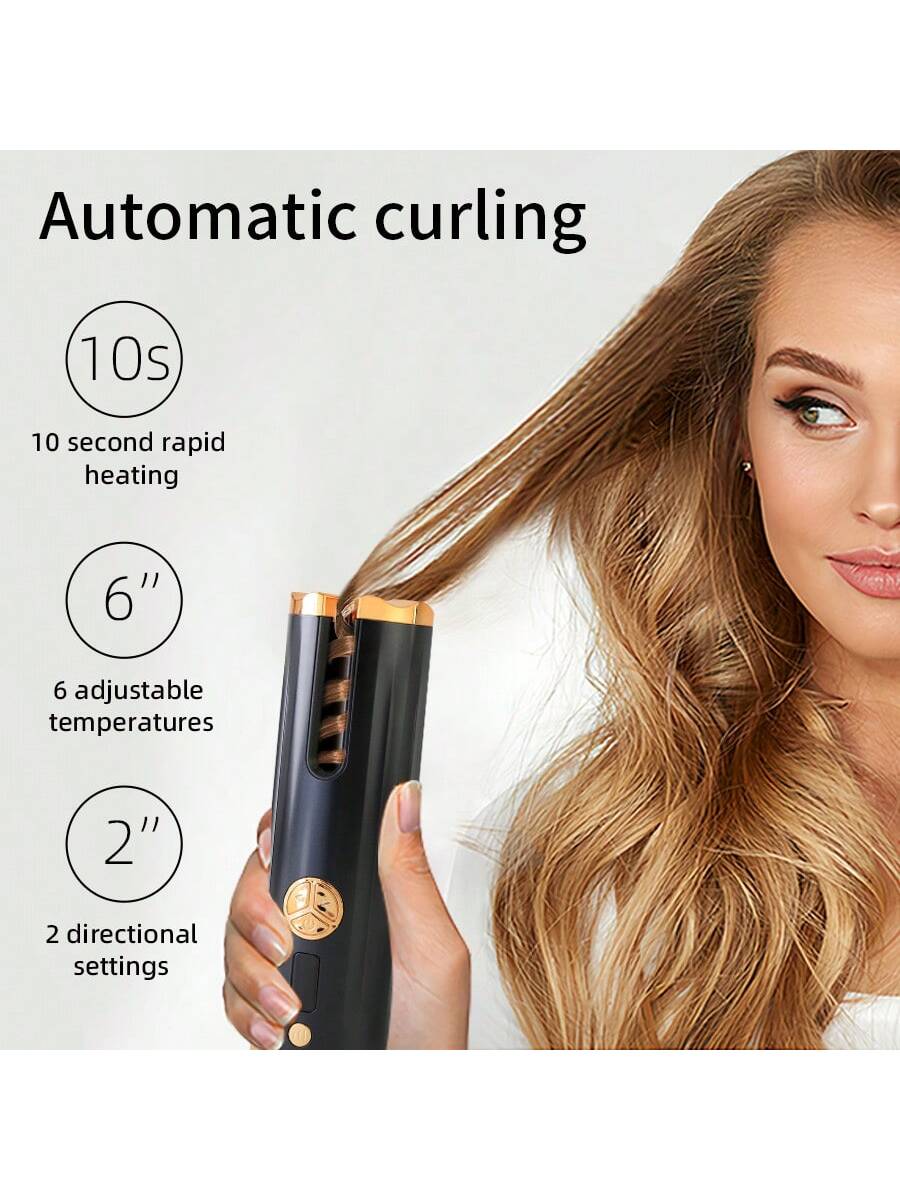 1pc Automatic Hair Curler Iron, Large Wave Style With Negative Ion Technology, Portable Mini Wireless Hair Curling Device
