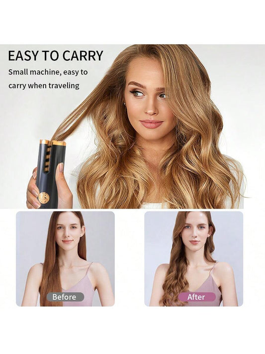 1pc Automatic Hair Curler Iron, Large Wave Style With Negative Ion Technology, Portable Mini Wireless Hair Curling Device