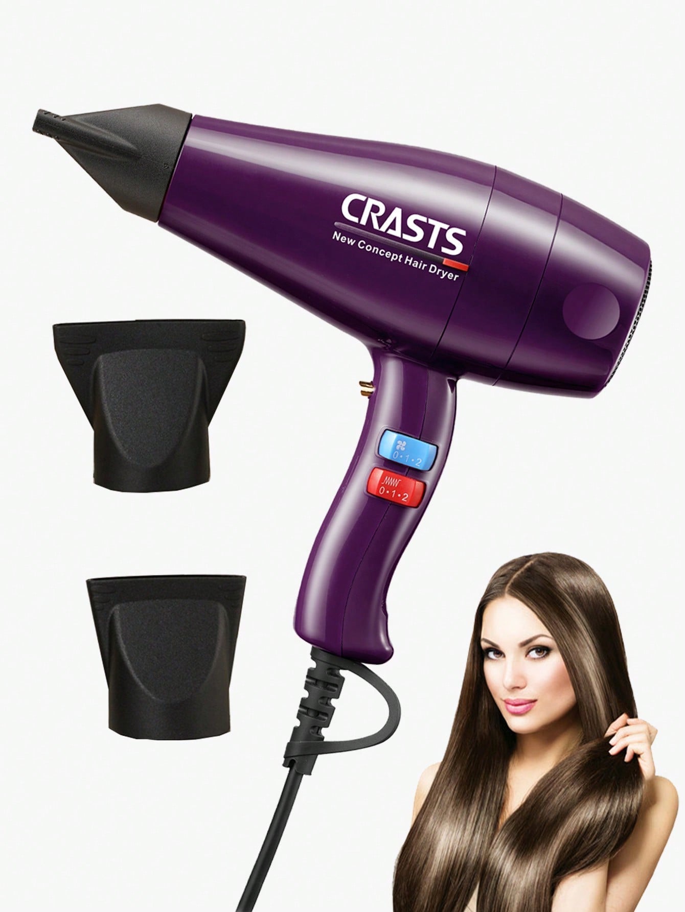1650w Salon-Level High Power Hair Dryer, With 4 Adjustable Heat Settings And 2 Nozzles, Purple 863 Model, Suitable For Both Home Use And Hair Salon